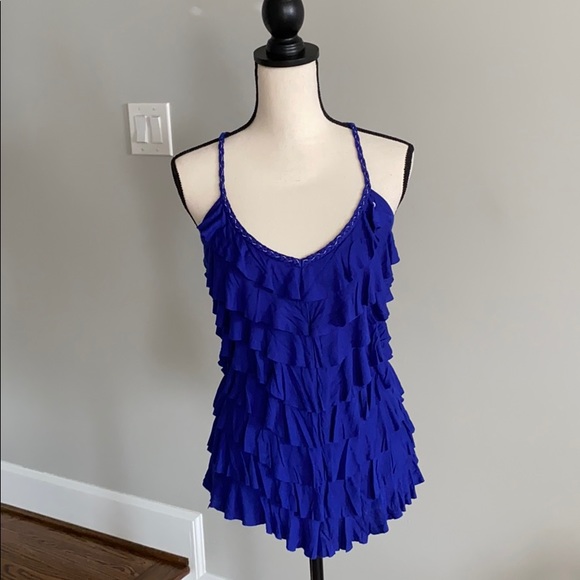 Guess Tops - Blue Guess Ruffle Tank